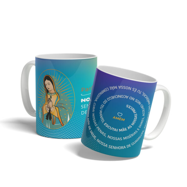Caneca católica Oração de Nossa Senhora de Guadalupe – Cerâmica 300ml